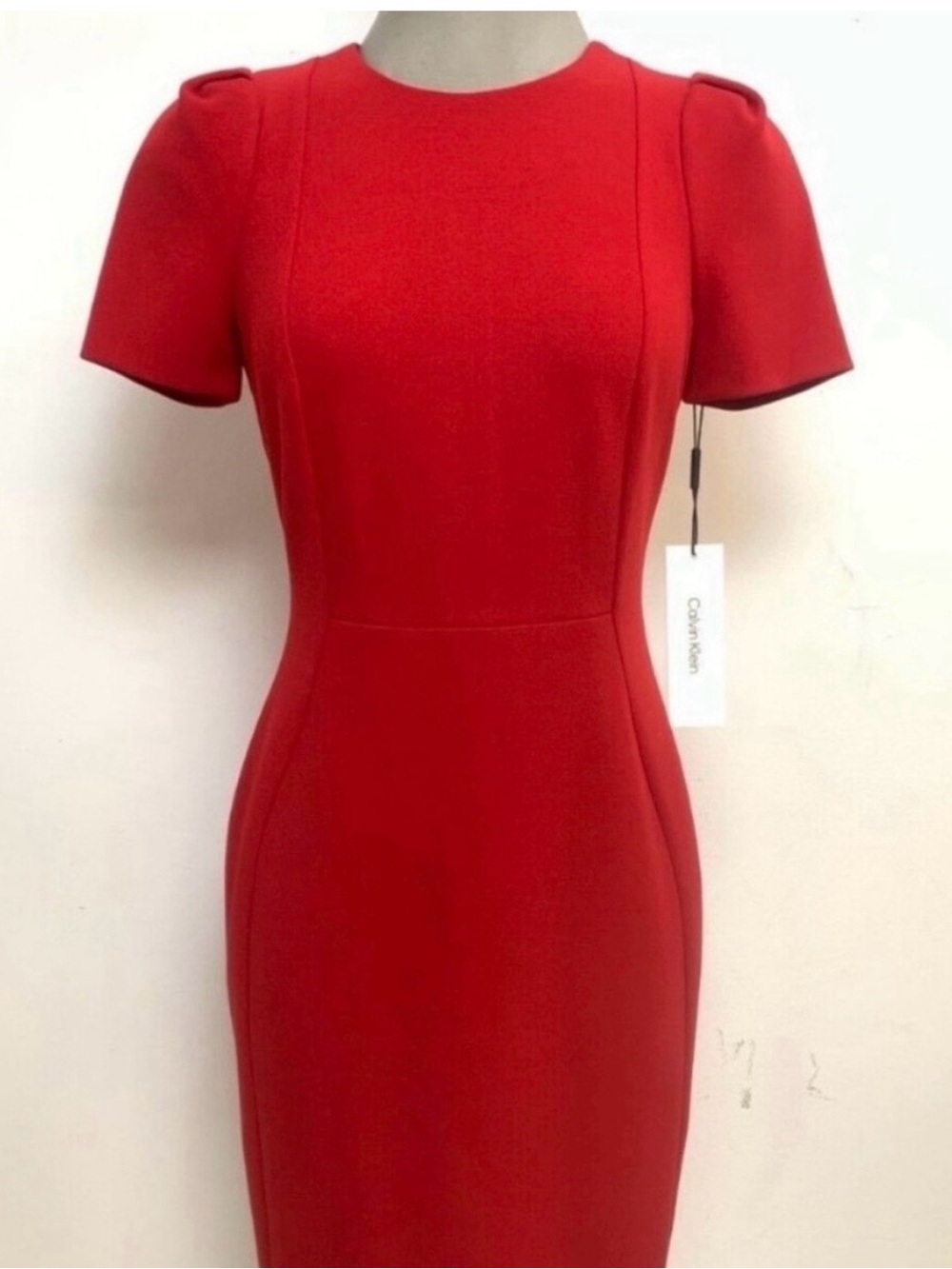 ❤️ NWT! Red CALVIN KLEINPuff Sleeve Sheath Dress - Size 20W